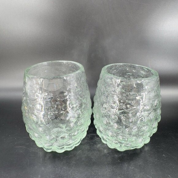 Hand Blown Stemless Drinking Cups Tumbler Set 2 Recycle Glass Green Tint Glasses - Picture 16 of 16